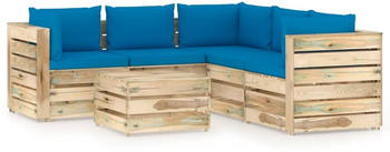 vidaXL 6-tlg. Garten-Lounge-Set mit Kissen Imprägniertes Holz blau/grün (3074691)