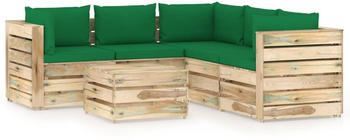 vidaXL 6-tlg. Garten-Lounge-Set mit Kissen Imprägniertes Holz grün/grün (3074692)