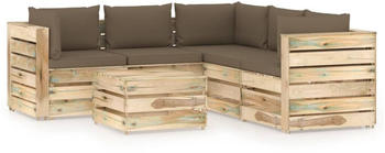 vidaXL 6-tlg. Garten-Lounge-Set mit Kissen Imprägniertes Holz taupe/grün (3074695)