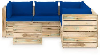 vidaXL 6-tlg. Garten-Lounge-Set mit Kissen Imprägniertes Holz blau/grün (3074697)