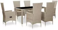 vidaXL 7-tlg. Garten-Essgruppe mit Auflagen Poly Rattan Beige