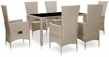 vidaXL 7-tlg. Garten-Essgruppe mit Auflagen Poly Rattan beige (46040)