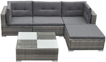 vidaXL 5 Piece Garden Lounge Set with Cushions Poly Rattan - Grey