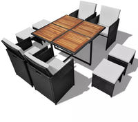 vidaXL 9-tlg. Garten-Essgruppe Poly Rattan Akazienholz Schwarz