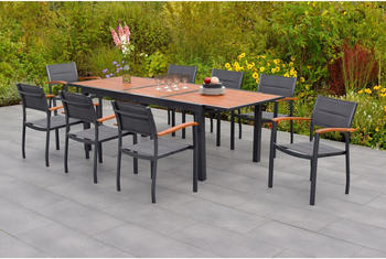Merxx Paxos 9-tlg. stapelbar Aluminium/Textil/Akazie grau