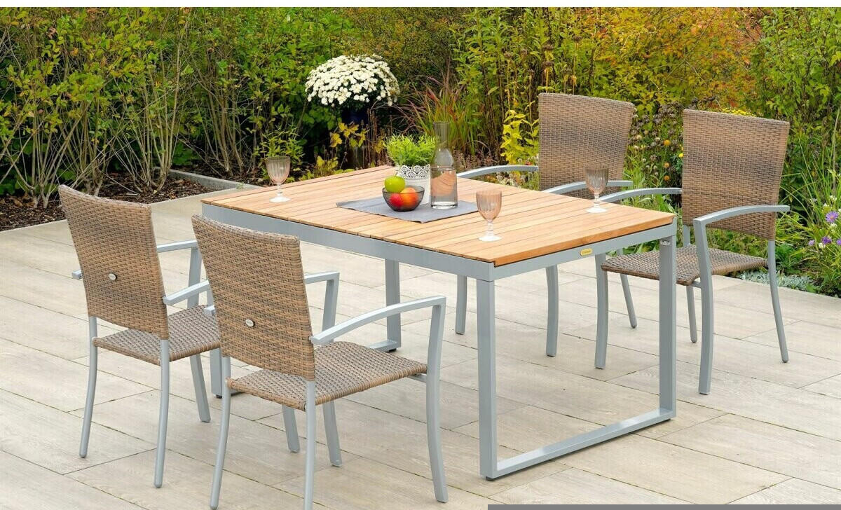 Merxx Savona 5tlg. stapelbar/ausziehbar Aluminium/Kunststoffgeflecht
