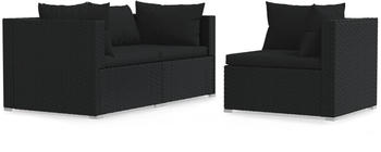 vidaXL 3-tlg. Garten-Lounge-Set Poly Rattan mit Kissen schwarz (317527)