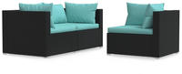 vidaXL 3-tlg. Garten-Lounge-Set mit Kissen Schwarz Poly Rattan