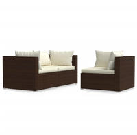 vidaXL 3-tlg. Garten-Lounge-Set mit Auflagen Braun Poly Rattan
