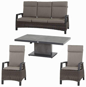 Siena Garden Corido/Bellani Loungeset Alu/Gardino-Geflecht 160x90cm 1x 3-Sitzer 2 Sessel charcoal/anthrazit/grau