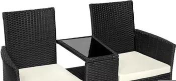 TecTake Rattan Gartensitzbank mit Tisch 131x61x82cm schwarz/beige