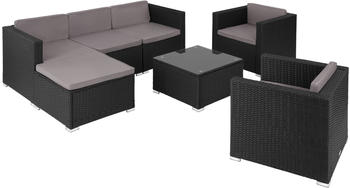TecTake Rattan Lounge Lignano mit 2 Sesseln 179x150x65cm schwarz