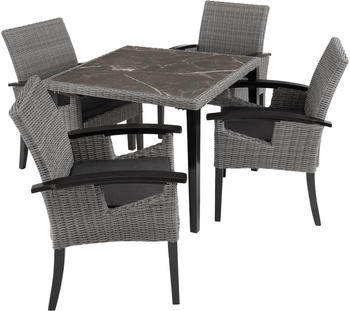 TecTake Rattan Tisch Tarent mit 4 Stühlen Rosarno 93,5x93,5x75cm grau