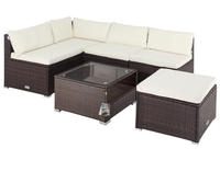 Gartenm&ouml;bel Lounge Set Wetterfest 5 Personen Polyrattan Sicherheitsglas Tisch