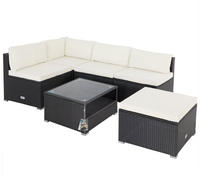 Gartenm&ouml;bel Lounge Set Wetterfest 5 Personen Polyrattan Sicherheitsglas Tisch