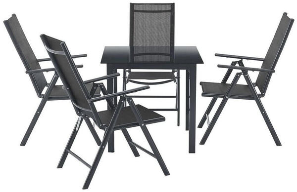 Juskys Milano Aluminium Gartengarnitur mit Tisch und 4 Stühlen dunkelgrau/schwarz