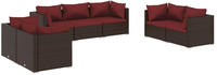 vidaXL 7-tlg. Garten-Lounge-Set mit Kissen Poly Rattan Braun