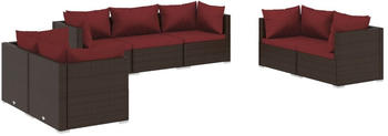 vidaXL 7-tlg. Garten-Lounge-Set mit Kissen Poly Rattan braun (3102267)