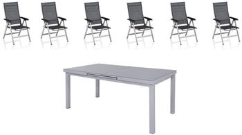 Kettler BasicPlus Premium Alu/Textilene Tisch 180/240cm 6 Multipositionssessel silber (31512