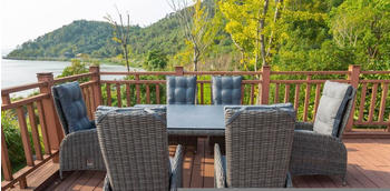 Outflexx Dining Set Polyrattan Tisch 180x120cm Spraystone 8mm 6 Dining Sessel verstellbar grau (20659)