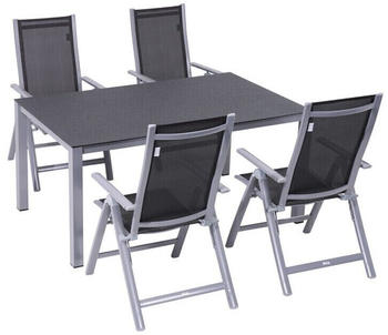 Outflexx Esstischgarnitur Alu/Spraystone/Textilen 160x95cm 4 Multipositionssessel silber/anthrazit (28170)
