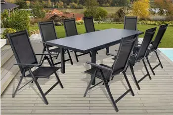 Outflexx Premium Alu/Textilene Tisch 180/240x100cm 8 Multipositionssessel anthrazit matt (19296)
