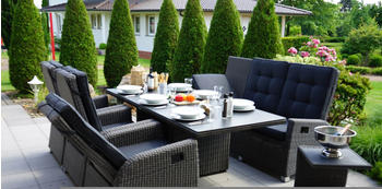 Plo&szlig; Rocking Comfort Set Polyrattan Tisch 220x100cm 6 Personen grau/braun-meliert (18837)