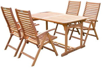 Outflexx Sitzgruppe Akazie Ausziehtisch 180/240x100cm 4 Multipositionssessel klappbar natur (22827)