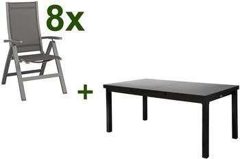 Kettler Altura Esstischgarnitur Alu/Textilene 8 Multipositionssessel anthrazit