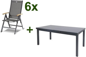 Hartman Outdoor Products Hartman Aruba Teak Esstischgarnitur Alu/Textilene 6 Multipositionssessel xerix/anthrazit