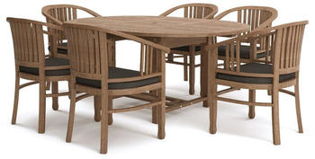 Outflexx Dallas/Batavia Esstischgruppe Teak 6x Armlehnensessel inkl. Auflage natur/beige