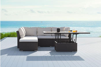 Outflexx Loungem&ouml;bel-Set Polyrattan inkl. Loungetisch f&uuml;r 5 Personen wasserfeste Kissenbox braun marmoriert