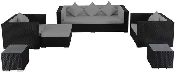 Outflexx Loungemöbel-Set Polyrattan für 6 Personen wasserfeste Kissenbox schwarz