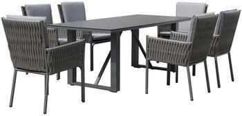Outflexx Mermaid Esstischgarnitur Alu/Polyrattan 7-teilig inkl. Sitz- und Rückenkissen anthrazit