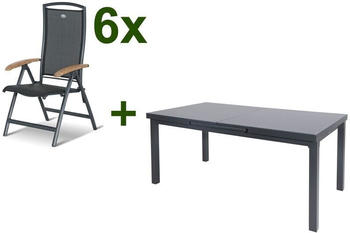 Hartman Outdoor Products Hartman Raffaelo Esstischgarnitur Alu/Textilene 6 Multipositionssessel xerix/anthrazit