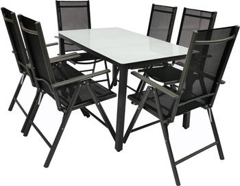 VCM Alu-Gartenset 140 Mattglas Tisch + 6 Stühle