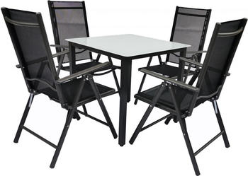 VCM Alu-Gartenset 80 Mattglas Tisch + 4 Stühle