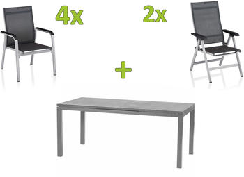 Kettler BasicPlus Premium Sitzgruppe silber Alu/Spraystone Tisch 180/240x90cm 4 Stapelsessel-4 Multipositionsessel silber (31582)