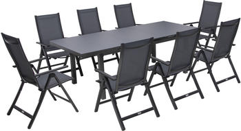 Outflexx Premium anthrazit/grau Alu/Textilene Ausziehtisch 180/240x100cm 8 Multipositionssessel anthrazit (21438)