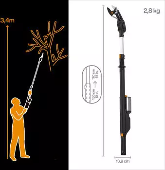 Fiskars Akku-Teleskop-Astschere Bypass 2x 12 V ohne Akku/Ladegerät (1082299)