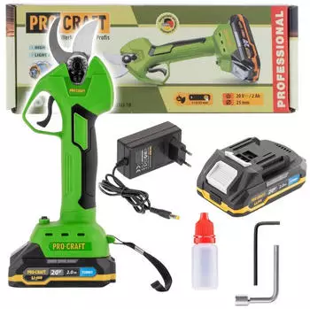 PROCRAFT ES25Li Akku Astschere Gartenschere 20 V 25 mm + 1x Akku 2,0 Ah + Ladeger&auml;t