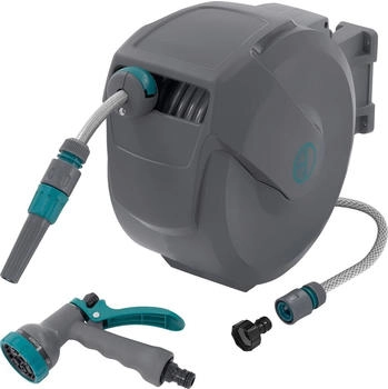 ECD Germany Automatik-Schlauchaufroller 180&deg; schwenkbar 15 m grau