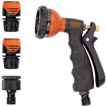 Black & Decker Gartenspritze mit Kupplungen 7 Wasserstufen Metall Schwarz/Orange