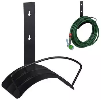 Relaxdays Wall-mounted garden hose holder black 60 m 5/8 inch