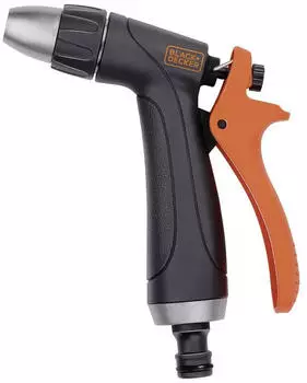 Black & Decker Verstellbare Spritzpistole f&uuml;r Gartenschlauch mit Einstellbarer Wasserfluss - Ergonomischer Griff - Kunststoff - Schwarz/Orange (2570445)