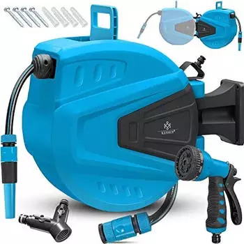 Kesser Schlauchtrommel inkl. 2-Wege-Verteiler, Multi-Handbrause & Gartenschlauch 30 m blau