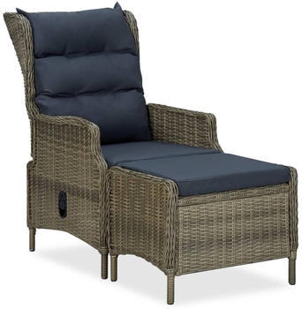 vidaXL Verstellbarer Gartensessel + Fu&szlig;hocker Poly Rattan braun (313305)