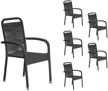 LC Home Lübeck Rope 6er Set Stapelstuhl Rope Geflecht 56x64x94 cm schwarz