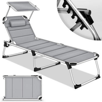 tillvex Sonnenliege mit Dach und Kopfkissen Aluminium grau (TVSNLG-006)