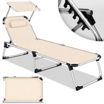 tillvex Sonnenliege mit Dach und Kopfkissen Aluminium beige (TVSNLG-003)